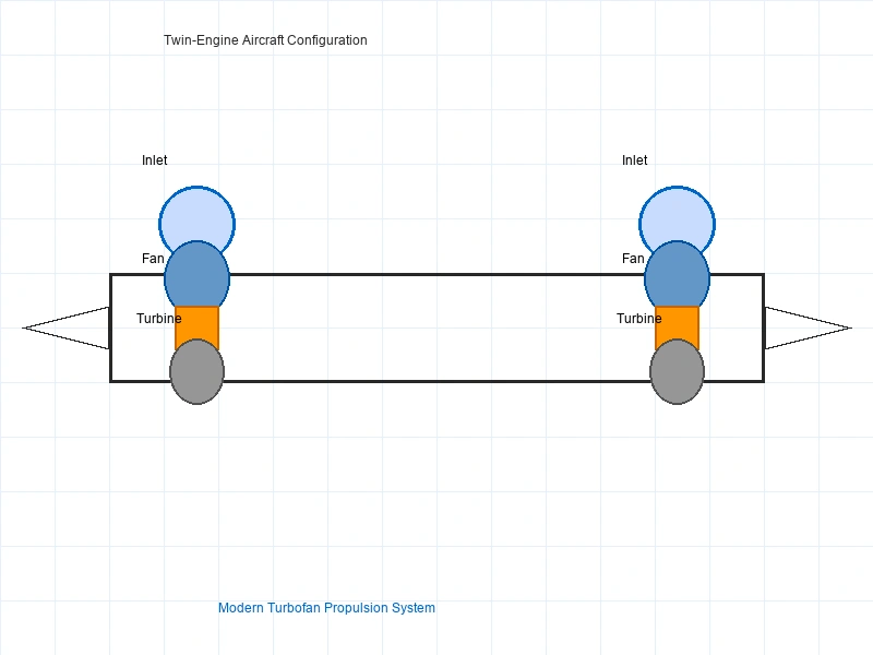 Twin-engine commercial aircraft configuration diagram